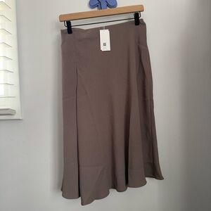 Spanx Small NEW Satin Crepe Asymmetrical Skirt Smoke Beige Tan Office Business